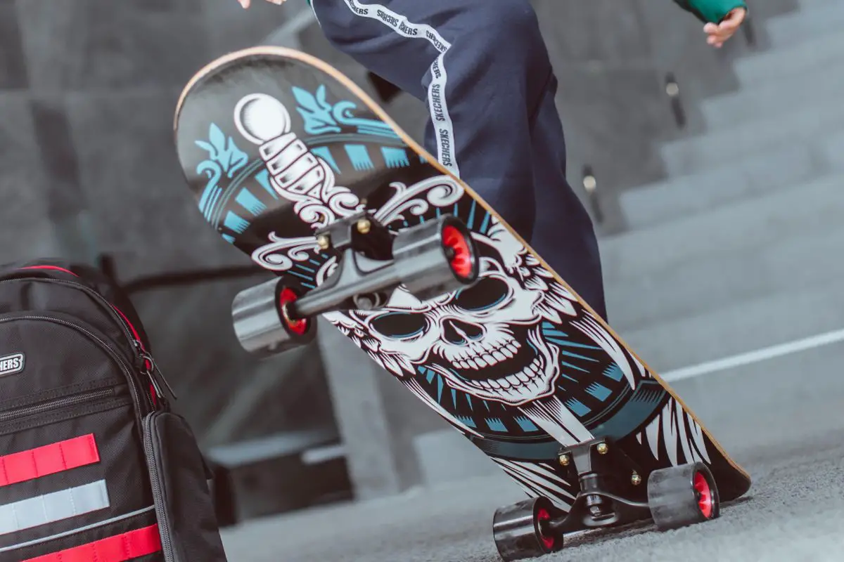 Image of a skateboard with graphic designs. Source: unsplash