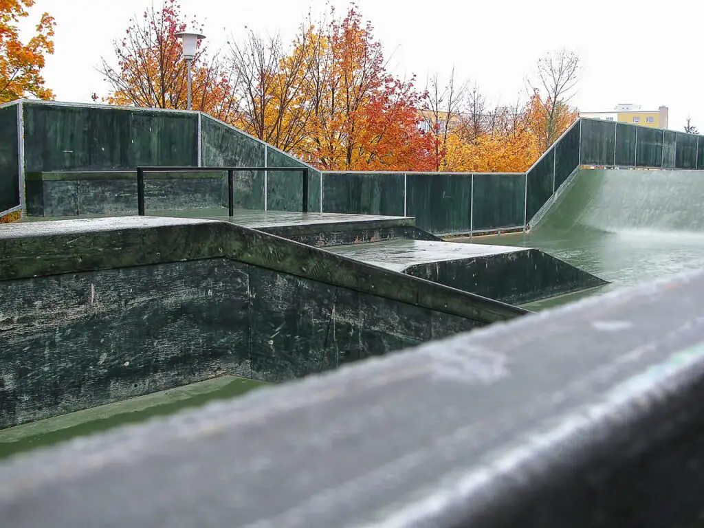 Image of a wet skate park.