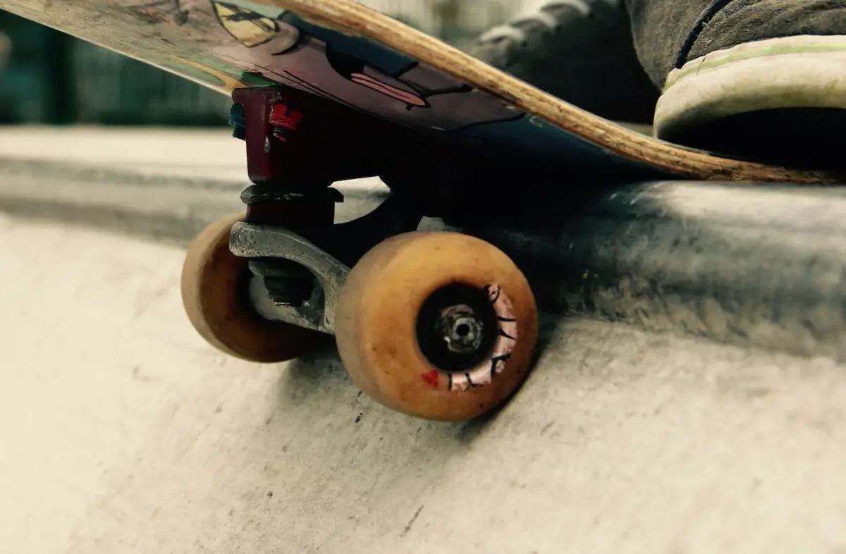 A close-up image of the skateboard truck on a ramp. Source: unsplash